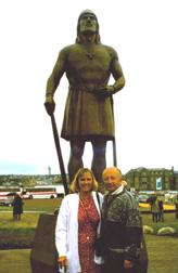 Diana and Dave in front of Leif Erickson statue, Trondheim, Norway